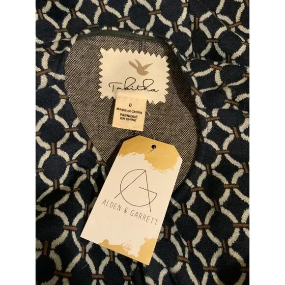 Tabitha Anthropologie Navy Blue Chain Link Keyhole Fit & Flare Dress, Size 0 - Picture 7 of 7